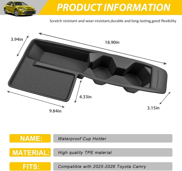 Alt view image 7 of 7 - Cup Holder for 2025 2026 Toyota Camry Center Console Cup Holder Insert with Wireless Charging Mat Cupholder Organizer Coaster Liner for 25 26 Camry Interior Accessories Black