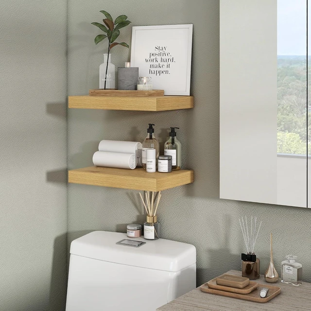 Alt view image 2 of 7 - Floating Shelves 15.7" W x 10.3" D Oak Set of 2