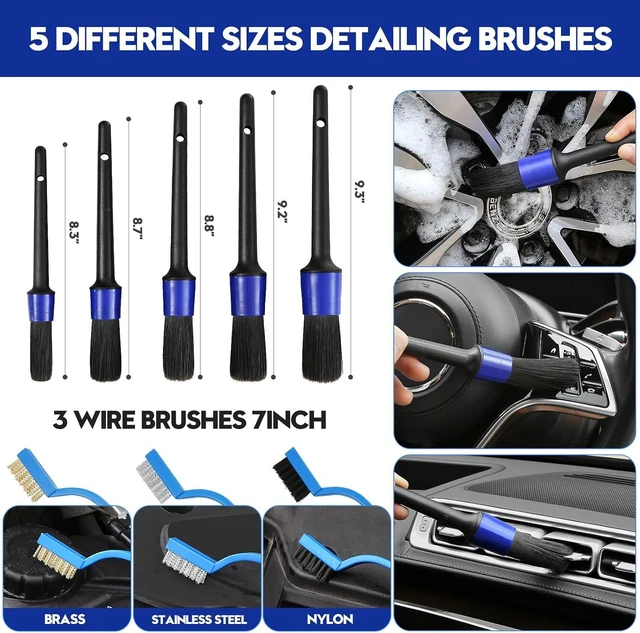 Alt view image 6 of 7 - 38Pcs Car Detailing Kit Detailing Brush Set Car Wash Cleaning Kit Blue