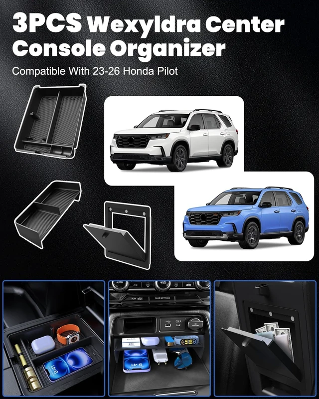 Alt view image 2 of 7 - 3PCS Center Console Organizer Set Accessories Compatible with Honda Pilot 20232026 & Honda Passport 2026 Includes Dash Tray, Hidden Storage Box & Center Console Divider, Keep Your Cabin Neat