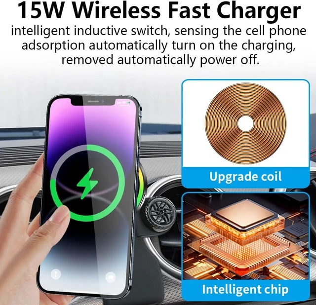 Alt view image 3 of 7 - Car Magnetic Phone Mount for Ford Mustang 2015 2016 2017 2018 2019 2020 2021 2022 2023 Auto Interior Accessories Best Cellphone Holder Fast 15W Wireless Charger Cell Phones Charging Stand