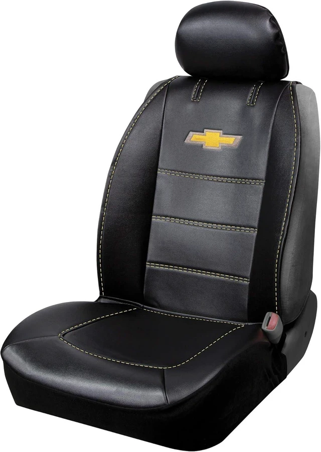 Main image of 008626R01 Deluxe Seat Cover Compatible with Chevrolet Embroidered Logo High Contrast Stitching Premium 3pc Sideless, Black
