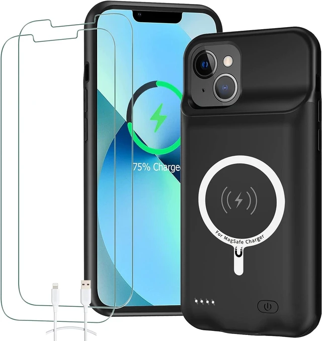 Main image of Battery Case for iPhone 13, Full Encircle 10000mAh High Capacity Rechargeable Portable Charger Case Extended Battery Pack Compatible with iPhone 13 (6.1 inch) Wireless Charging Case with Carplay-Black