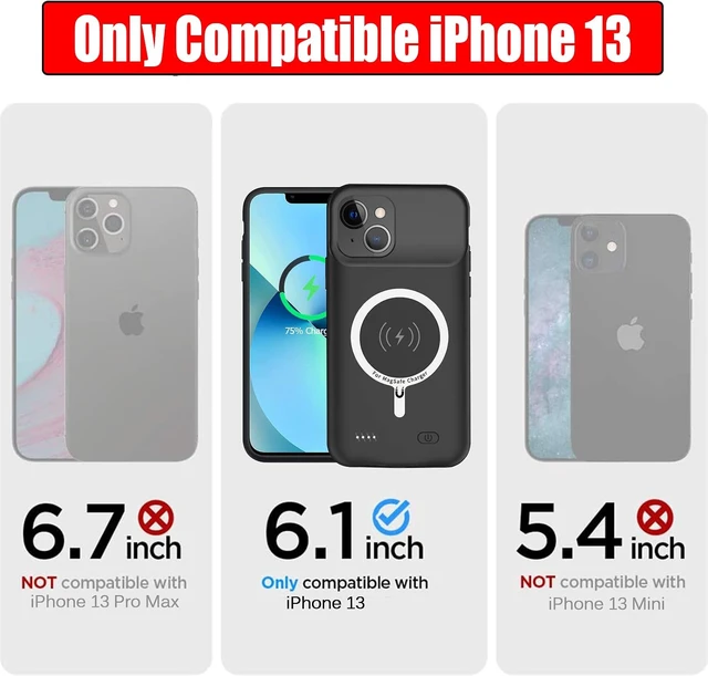 Alt view image 2 of 7 - Battery Case for iPhone 13, Full Encircle 10000mAh High Capacity Rechargeable Portable Charger Case Extended Battery Pack Compatible with iPhone 13 (6.1 inch) Wireless Charging Case with Carplay-Black