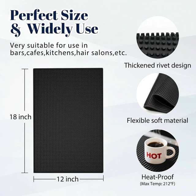 Alt view image 3 of 7 - 6 Pack Rubber Bar Mats for Countertop 18x12 Inch Black Silicone Coffee Bar Mats for Bartending Dish Drying Matt Kitchen Counter Home Bars Cocktail Spill Non-Slip Mat Bartender Accessories