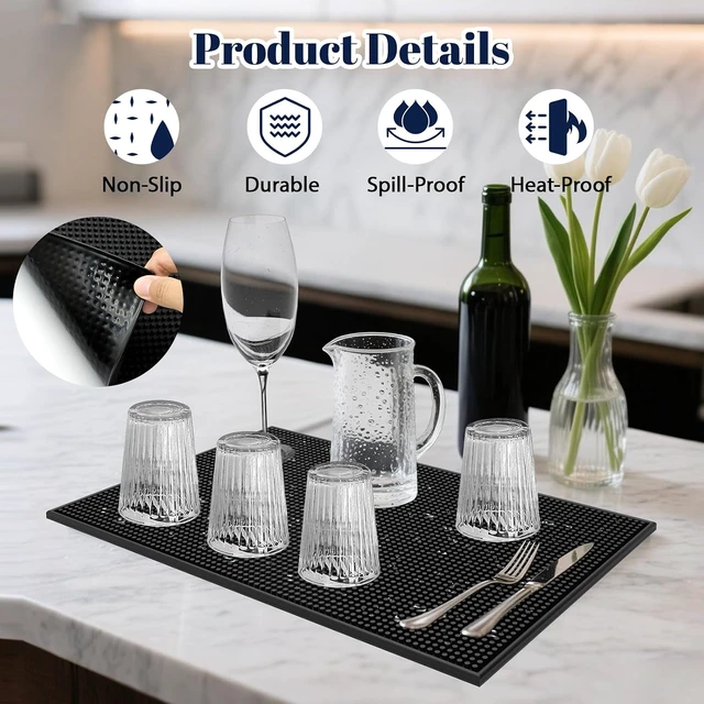 Alt view image 5 of 7 - 6 Pack Rubber Bar Mats for Countertop 18x12 Inch Black Silicone Coffee Bar Mats for Bartending Dish Drying Matt Kitchen Counter Home Bars Cocktail Spill Non-Slip Mat Bartender Accessories