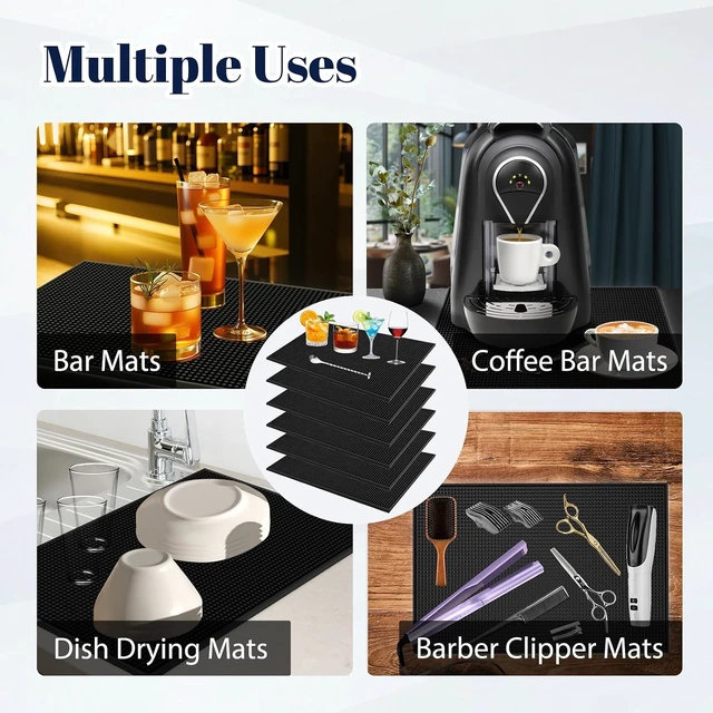 Alt view image 7 of 7 - 6 Pack Rubber Bar Mats for Countertop 18x12 Inch Black Silicone Coffee Bar Mats for Bartending Dish Drying Matt Kitchen Counter Home Bars Cocktail Spill Non-Slip Mat Bartender Accessories