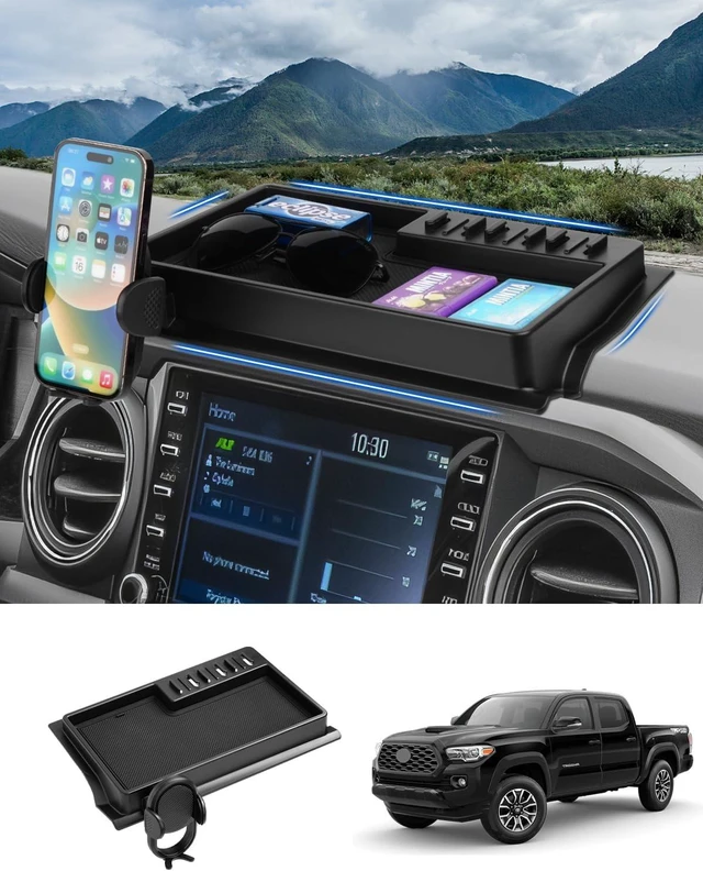 Main image of Phone Holder Mount for Toyota Tacoma 2016-2023 Accessories Center Console Dashboard Organizer with Gopro Mount 360° Rotation Phone Stand with Anti-Slip Mat Hands-Free Shockproof
