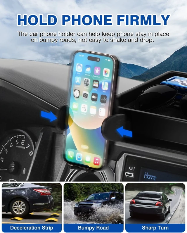 Alt view image 4 of 7 - Phone Holder Mount for Toyota Tacoma 2016-2023 Accessories Center Console Dashboard Organizer with Gopro Mount 360° Rotation Phone Stand with Anti-Slip Mat Hands-Free Shockproof