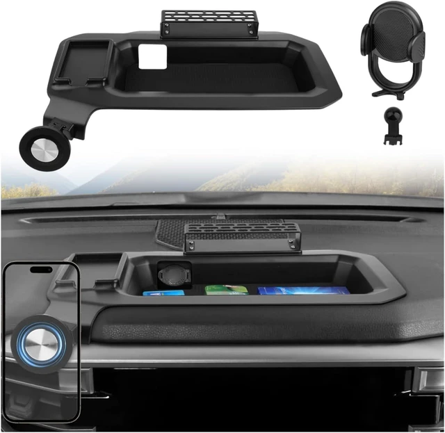 Main image of Magnetic Car Phone Holder for Toyota Tundra 2022-2026/Sequoia 2023-2026 Accessories Strong Adsorption Phone Mount Stand with Dashboard Organizer & Gopro Mount & Card Slot 360° Rotation