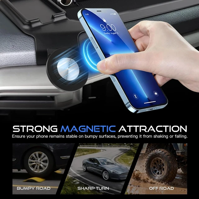 Alt view image 4 of 7 - Magnetic Car Phone Holder for Toyota Tundra 2022-2026/Sequoia 2023-2026 Accessories Strong Adsorption Phone Mount Stand with Dashboard Organizer & Gopro Mount & Card Slot 360° Rotation