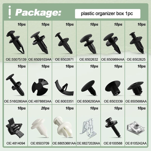 Alt view image 4 of 6 - 18 Sizes Automotive Body Retainer Clip Fastener Remover Push Pin Rivet Assortment Set 190 PCS Compatible with Ram 1500 2500 3500 4500 5500