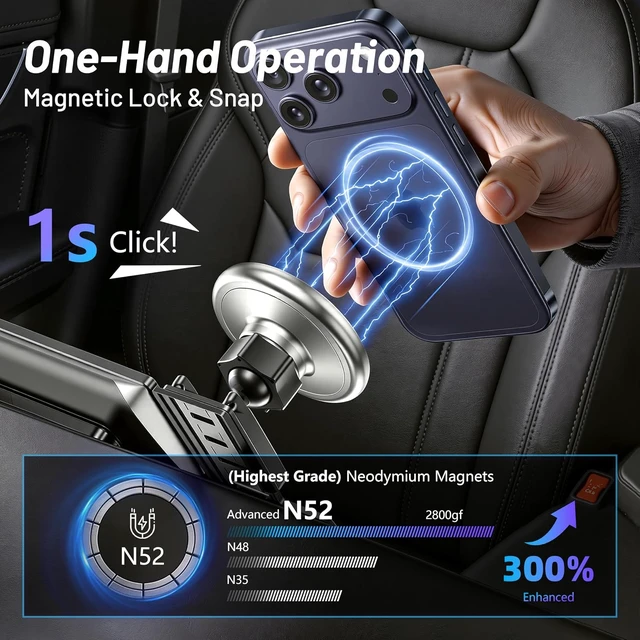 Alt view image 3 of 7 - Car Phone Holder for Mazda CX5 (2021-2025, 10.25" Screen Only), MagSafe Car Mount Charger, Magnetic Phone Holder, 15W Wireless Charging, 360° & Hands Free, with Storage Box, CX-5 Interior Accessories