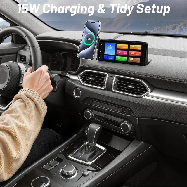Alt view image 5 of 7 - Car Phone Holder for Mazda CX5 (2021-2025, 10.25" Screen Only), MagSafe Car Mount Charger, Magnetic Phone Holder, 15W Wireless Charging, 360° & Hands Free, with Storage Box, CX-5 Interior Accessories