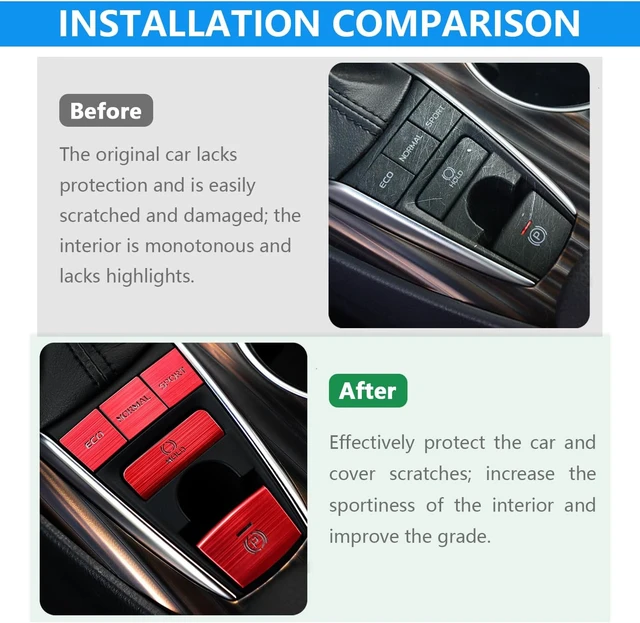 Alt view image 2 of 6 - 5PCS Gear Shift Panel Button Sticker Suitable for Camry 2018-2023 Aluminum Alloy Patch Center Console Protector Decorative Accessories - Red