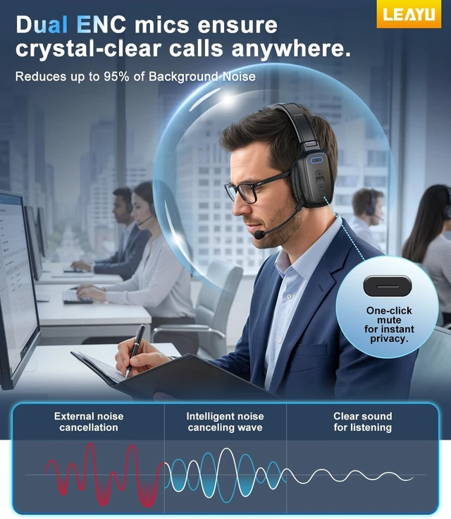 Alt view image 2 of 7 - Trucker Bluetooth Headset, 60-Hour AI Noise-Canceling Mic for Driving