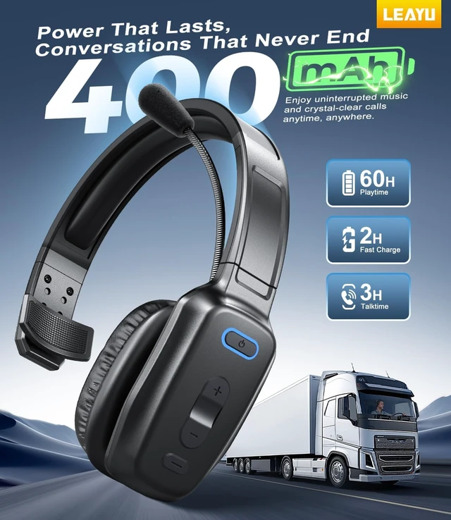 Alt view image 4 of 7 - Trucker Bluetooth Headset, 60-Hour AI Noise-Canceling Mic for Driving