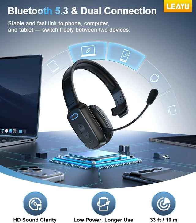 Alt view image 5 of 7 - Trucker Bluetooth Headset, 60-Hour AI Noise-Canceling Mic for Driving