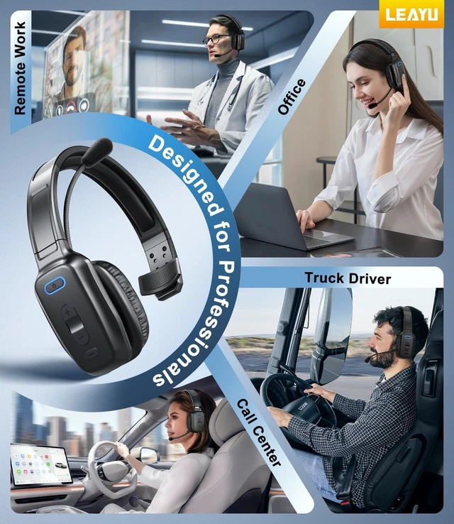Alt view image 7 of 7 - Trucker Bluetooth Headset, 60-Hour AI Noise-Canceling Mic for Driving
