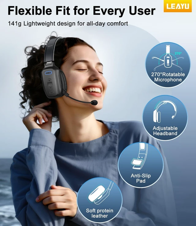 Alt view image 6 of 7 - Trucker Bluetooth Headset, 60-Hour AI Noise-Canceling Mic for Driving