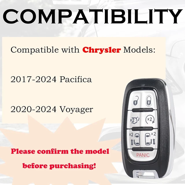 Alt view image 2 of 7 - Key Fob Replacement Fits for Chrysler Pacifica 2017 2018 2019 2020 2021 2022 2023 2024 Voyager 2020-2024 Proximity Smart Keyless Entry Remote Control M3N-97395900 68217832AC 433 Mhz