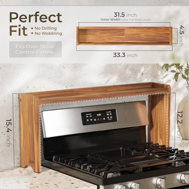 Alt view image 2 of 7 - Wood Over The Stove Spice Shelf, 31.5 Inch Solid Acacia Wood Rack