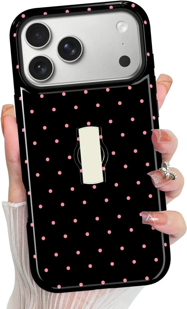 Main image of Compatible with iPhone 18 Pro Case Spot Pattern -Black Pink