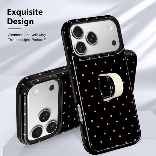 Alt view image 3 of 7 - Compatible with iPhone 18 Pro Case Spot Pattern -Black Pink