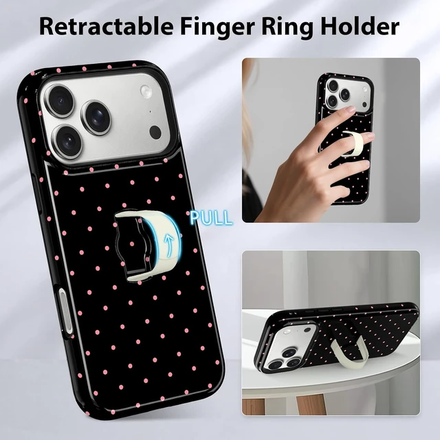 Alt view image 6 of 7 - Compatible with iPhone 18 Pro Case Spot Pattern -Black Pink