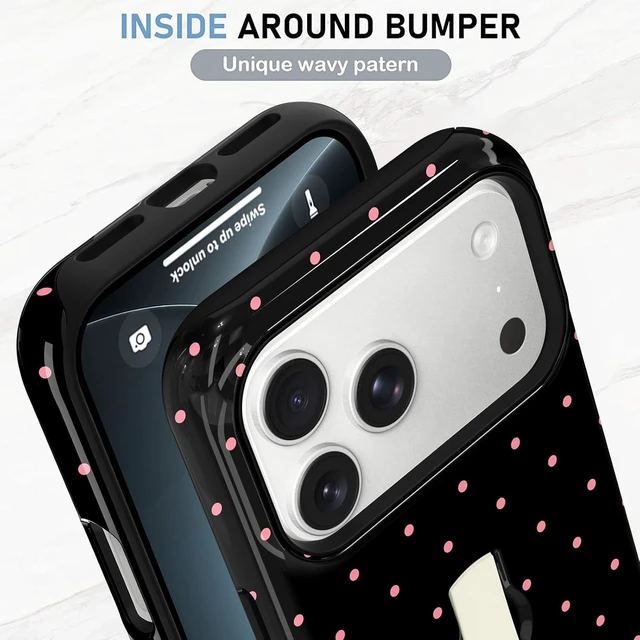 Alt view image 4 of 7 - Compatible with iPhone 18 Pro Case Spot Pattern -Black Pink