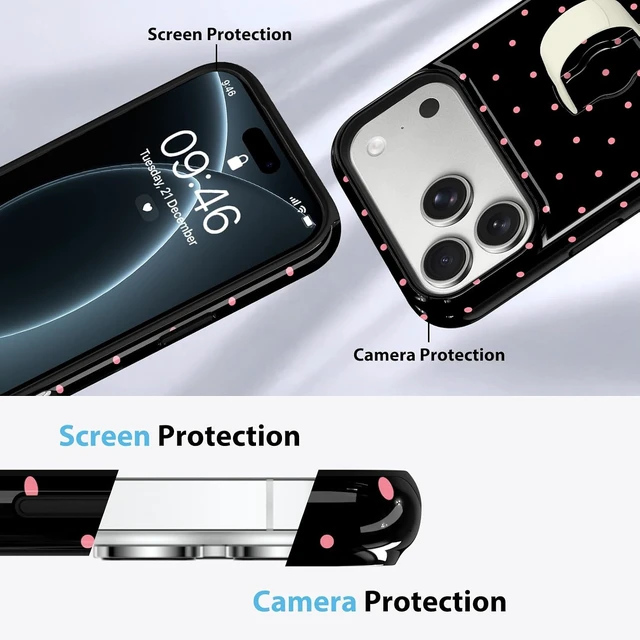Alt view image 5 of 7 - Compatible with iPhone 18 Pro Case Spot Pattern -Black Pink
