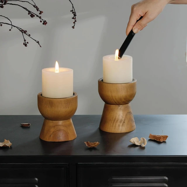 Alt view image 2 of 6 - Farmhouse Wooden Pillar Candle Holders Set of 2, Mantel Decor
