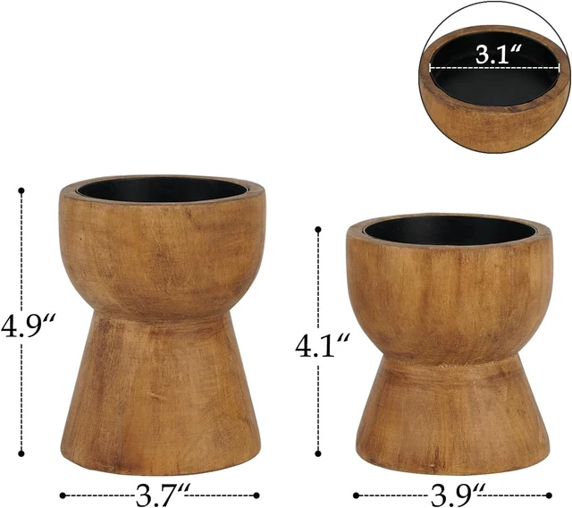Alt view image 4 of 6 - Farmhouse Wooden Pillar Candle Holders Set of 2, Mantel Decor