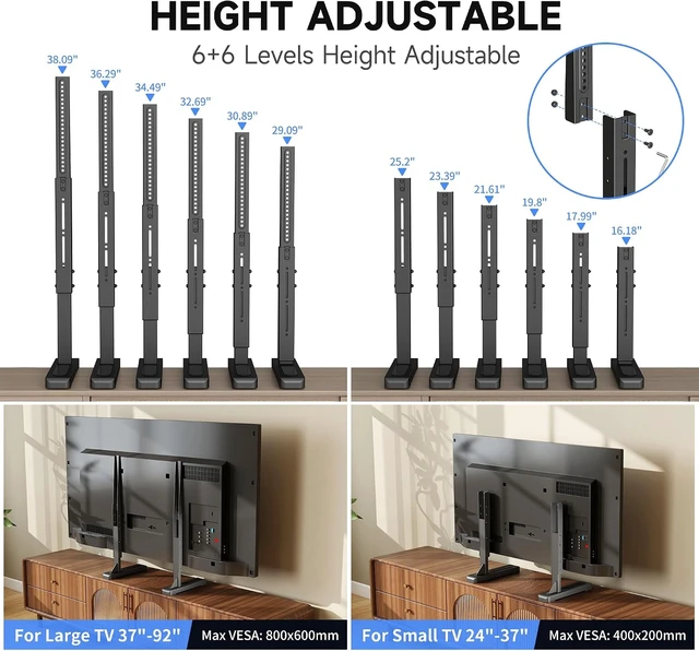 Alt view image 4 of 7 - Large TV Stand Table Top for Most 24 to 86 90 92 Inch Flat/Curved TVs, Universal Heavy Duty TV Stand Leg, Support 180 lbs, Max VESA 800x600mm, for Living Room ML3286