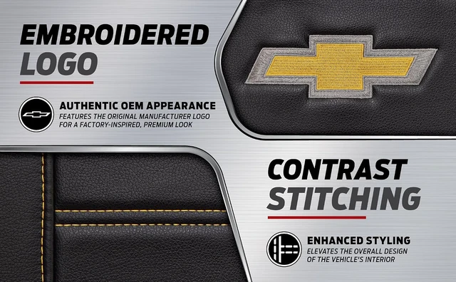 Alt view image 2 of 7 - 008626R01 Deluxe Seat Cover Compatible with Chevrolet Embroidered Logo High Contrast Stitching Premium 3pc Sideless, Black