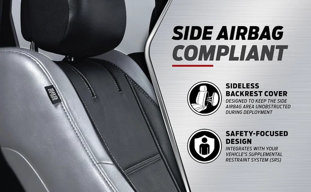 Alt view image 4 of 7 - 008626R01 Deluxe Seat Cover Compatible with Chevrolet Embroidered Logo High Contrast Stitching Premium 3pc Sideless, Black