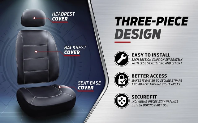Alt view image 6 of 7 - 008626R01 Deluxe Seat Cover Compatible with Chevrolet Embroidered Logo High Contrast Stitching Premium 3pc Sideless, Black