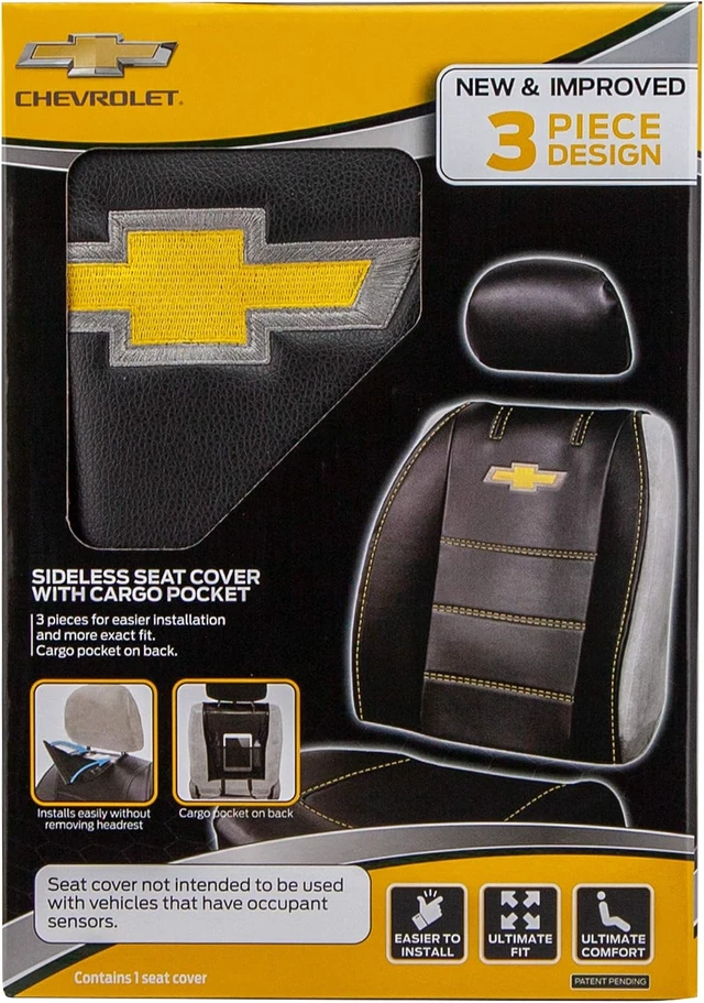 Alt view image 7 of 7 - 008626R01 Deluxe Seat Cover Compatible with Chevrolet Embroidered Logo High Contrast Stitching Premium 3pc Sideless, Black