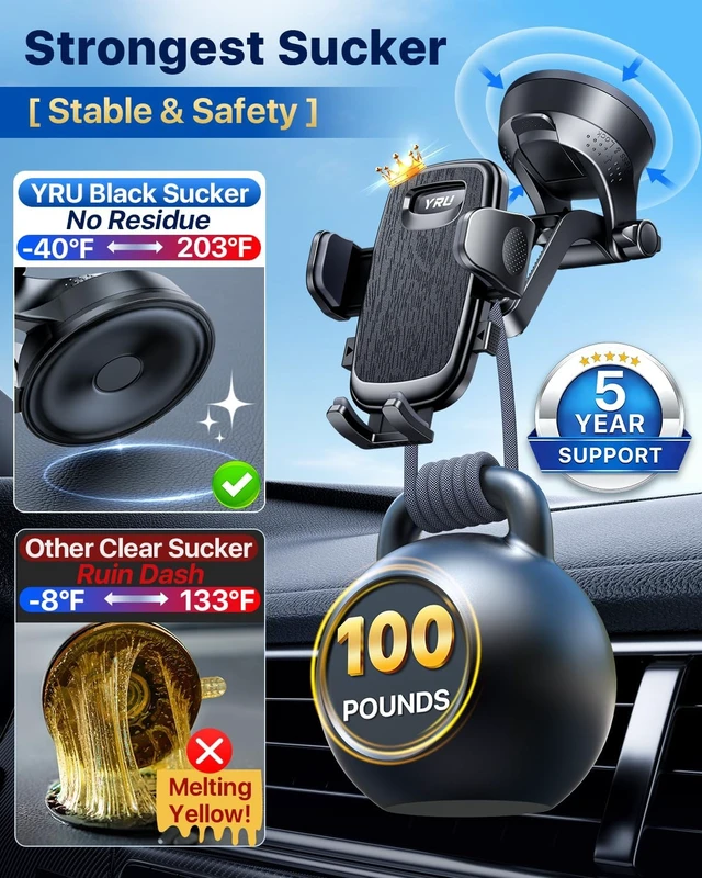 Alt view image 2 of 7 - 2026100+LBS Suction & Flexible Low-Profile Arm Car Phone Holder Mount