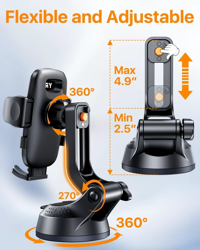 Alt view image 5 of 7 - 2026100+LBS Suction & Flexible Low-Profile Arm Car Phone Holder Mount