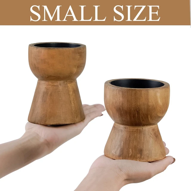 Alt view image 5 of 6 - Farmhouse Wooden Pillar Candle Holders Set of 2, Mantel Decor