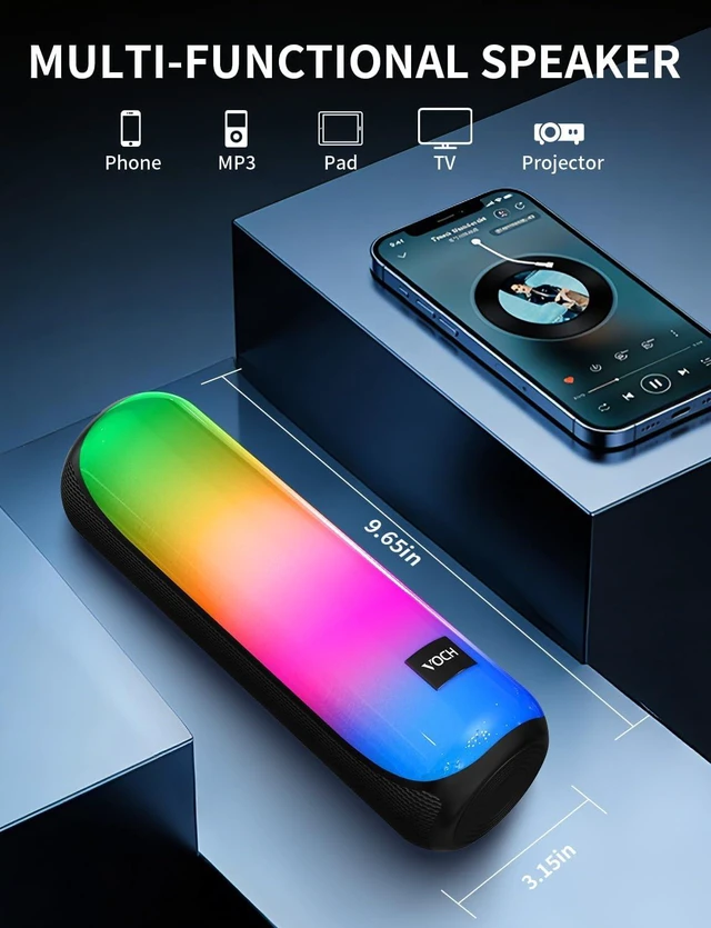 Alt view image 2 of 7 - Bluetooth 5.3 Speaker with RGB Light, Portable Wireless Speaker with 20H Playtime, TWS Stereo Sound, IPX7 Waterproof, USB&TF Card Support, Loud Sound for Outdoor Camping Home Travel Party Black