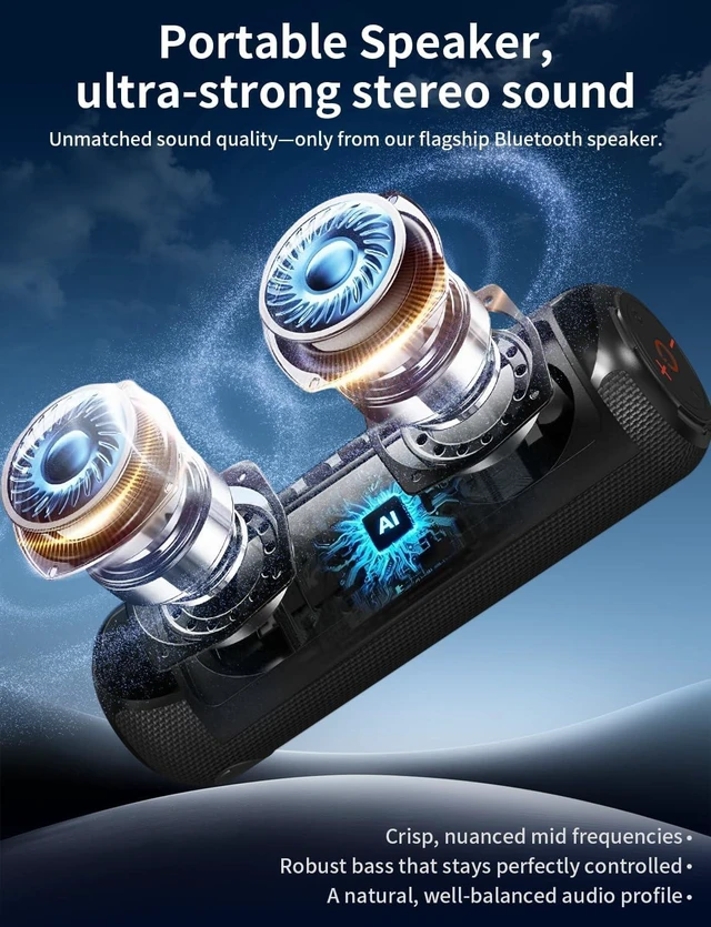 Alt view image 6 of 7 - Bluetooth 5.3 Speaker with RGB Light, Portable Wireless Speaker with 20H Playtime, TWS Stereo Sound, IPX7 Waterproof, USB&TF Card Support, Loud Sound for Outdoor Camping Home Travel Party Black