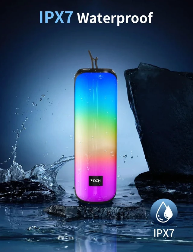 Alt view image 5 of 7 - Bluetooth 5.3 Speaker with RGB Light, Portable Wireless Speaker with 20H Playtime, TWS Stereo Sound, IPX7 Waterproof, USB&TF Card Support, Loud Sound for Outdoor Camping Home Travel Party Black