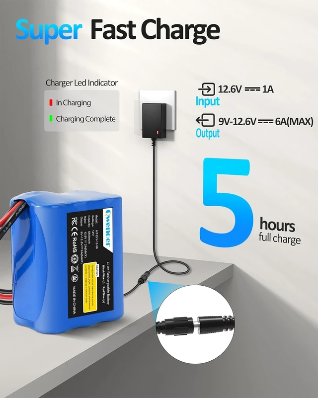 Alt view image 2 of 7 - 5800mAh 12V Lithium Battery, 12V Battery Pack with 12 Volt Battery Charger and Bare Leads Wire, 12Volt Rechargeable Battery for 12 Volt Devices RC Car, Boat, Robot, DIY, LED Light Strip, CCTV Camera