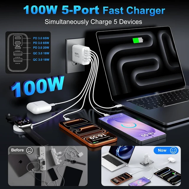 Alt view image 4 of 7 - USB C Charger Block, 100W USB Type C Charger Super Fast Charging Block Plug