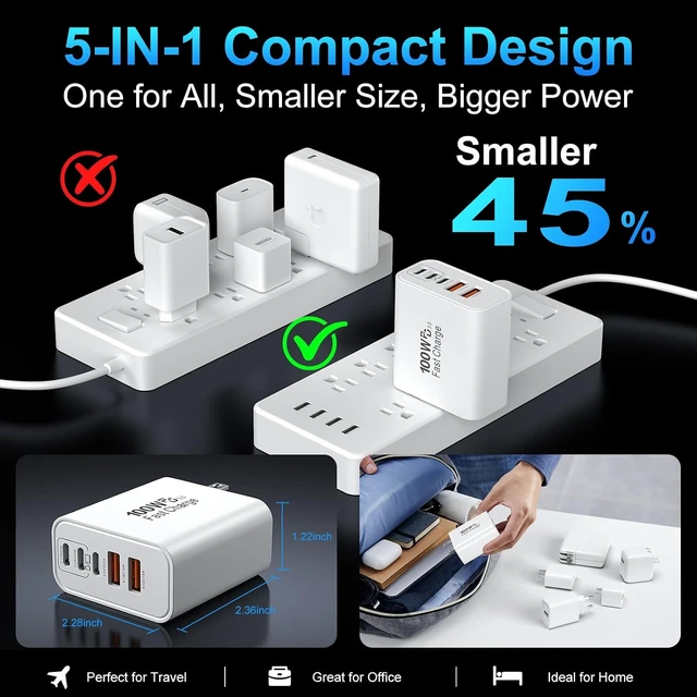 Alt view image 6 of 7 - USB C Charger Block, 100W USB Type C Charger Super Fast Charging Block Plug