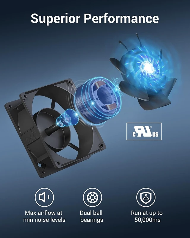 Alt view image 3 of 7 - 2 Pack 120V AC Fan Waterproof Exhaust Fan 120mm 18W 2850RPM 90CFM
