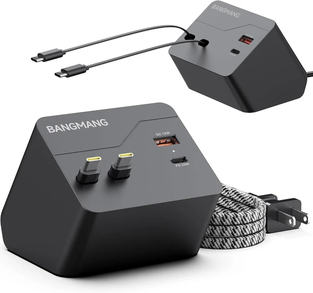 Main image of 4 in 1 Retractable Charger Station with Dual USB C Cables, Black
