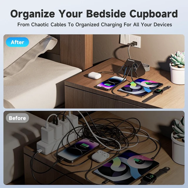 Alt view image 3 of 6 - 4 in 1 Retractable Charger Station with Dual USB C Cables, Black
